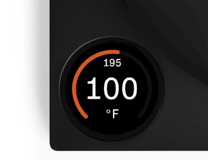 Closeup of digital display base with 100 degrees showing as it heats to 195