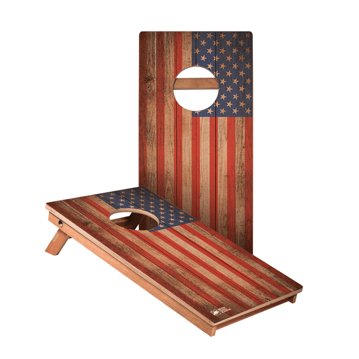 Distressed Wood Flag Backyard 1x2 ft Cornhole Boards - WACA - 500414 | American Cornhole Association