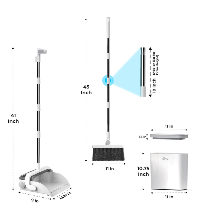 DustDockPro by CleanMattix- Premium 3-in-1 Broom, Dustpan, and Bin/Trashcan