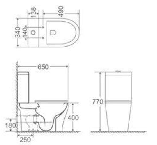 ELEXI Washdown Rimless WC Complete Set (P-180mm) - White