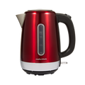 Red jug kettle with black handle on a white background