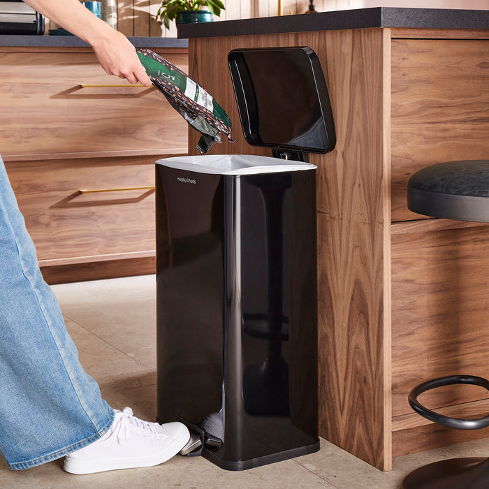 Black 30L Kitchen Pedal Bin