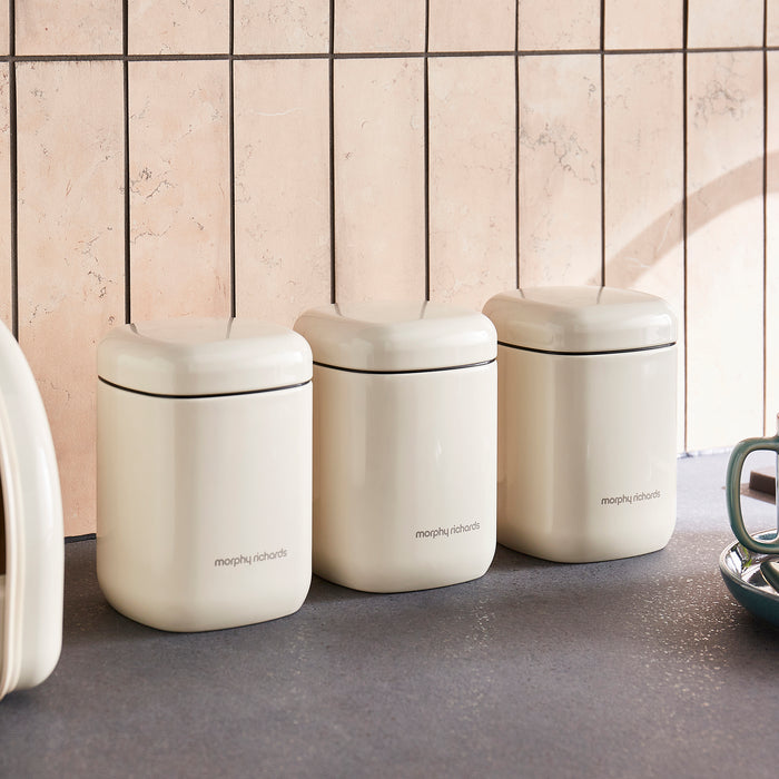 Morphy Richards cannisters on a kitchen counter