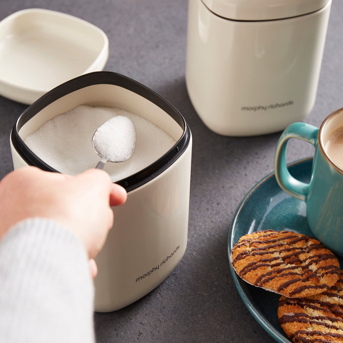 Morphy Richards cannisters on a kitchen counter