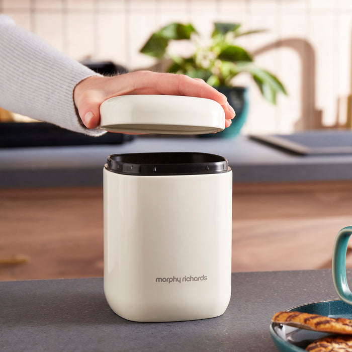 Morphy Richards cannisters on a kitchen counter