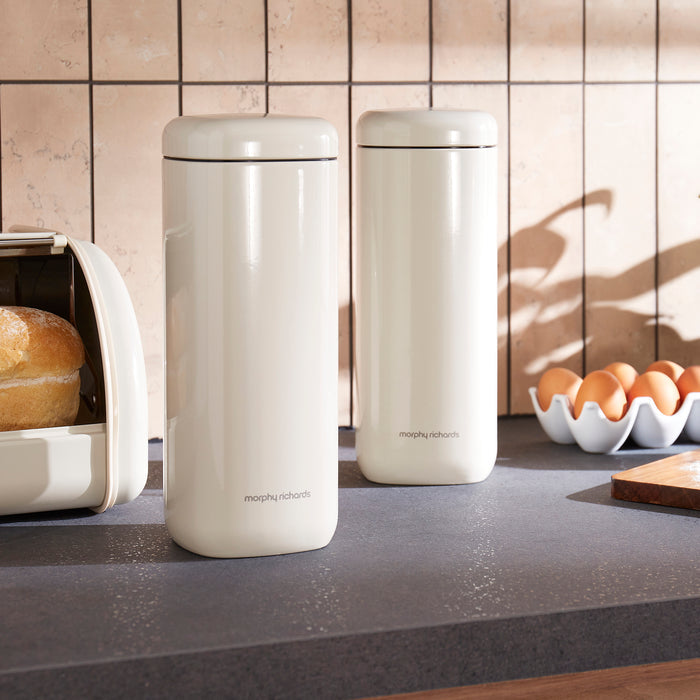 Morphy Richards cannisters on a kitchen counter
