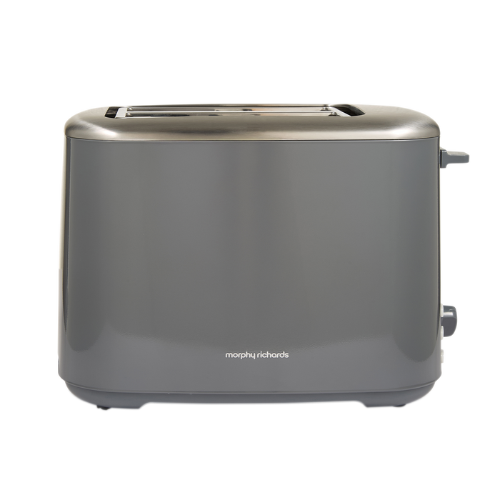 Grey toaster with 'Morphy Richards' branding on a white background