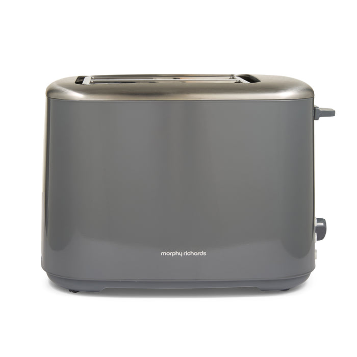 Grey toaster with 'Morphy Richards' branding on a white background