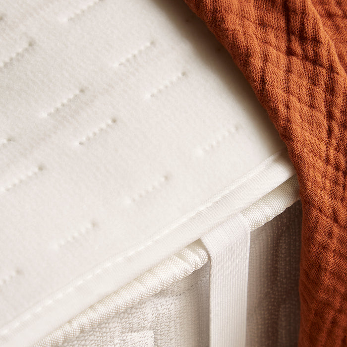 Close-up of heated under blanket in brown and white on a light background