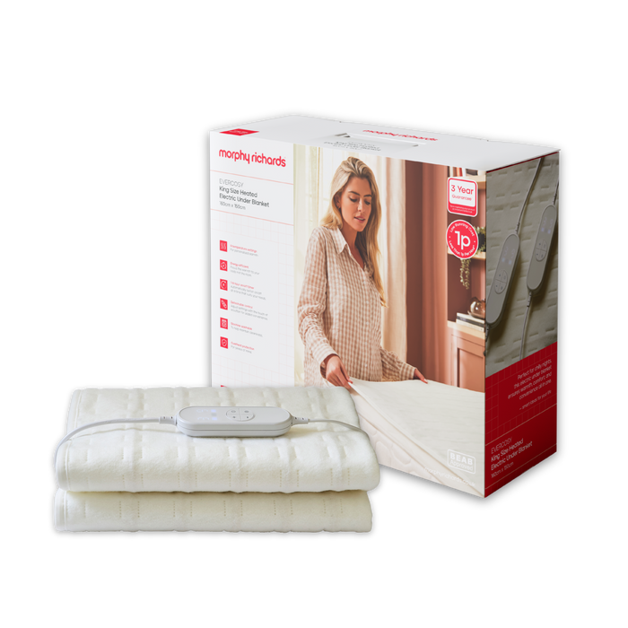 Electric blanket with Morphy Richards packaging on a white background