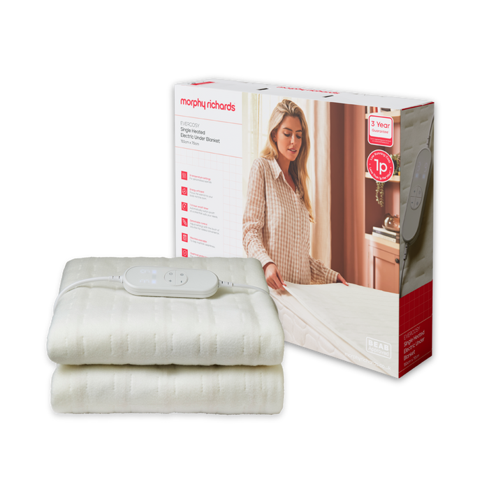 Electric blanket with Morphy Richards packaging on a white background