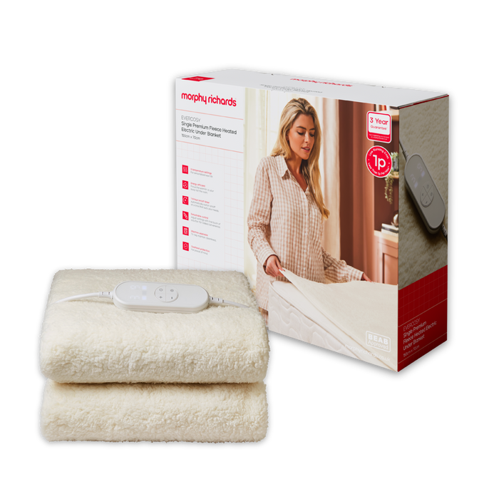 Electric blanket with Morphy Richards packaging on a white background