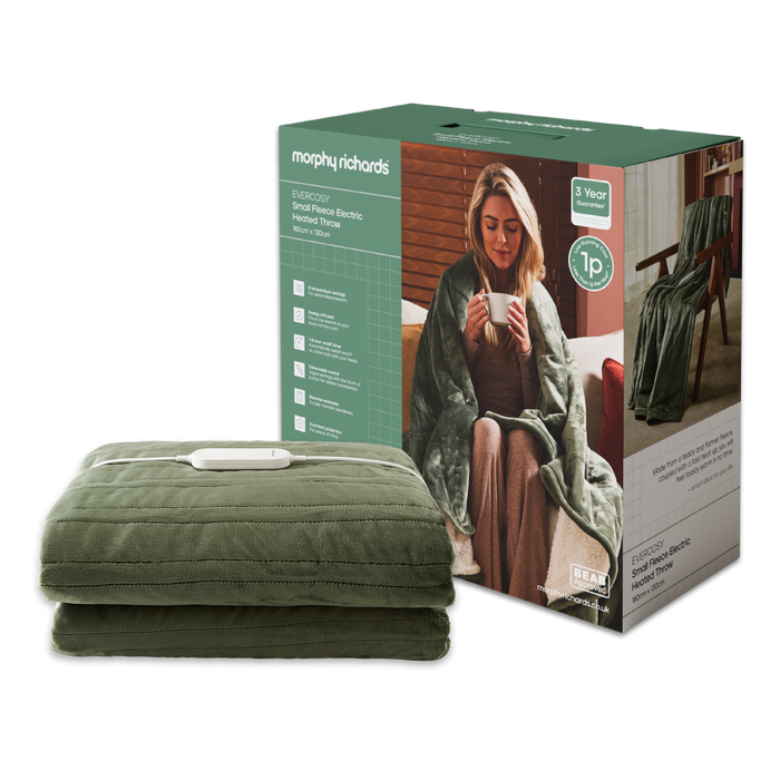 Morphy Richards Electric Heated Throw with a branded box on a white background