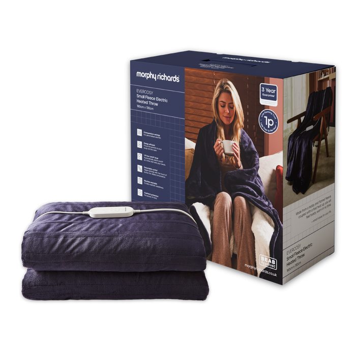 Morphy Richards Electric Heated Throw with a branded box on a white background