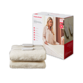 Electric blanket with packaging featuring a woman and product images on a white background