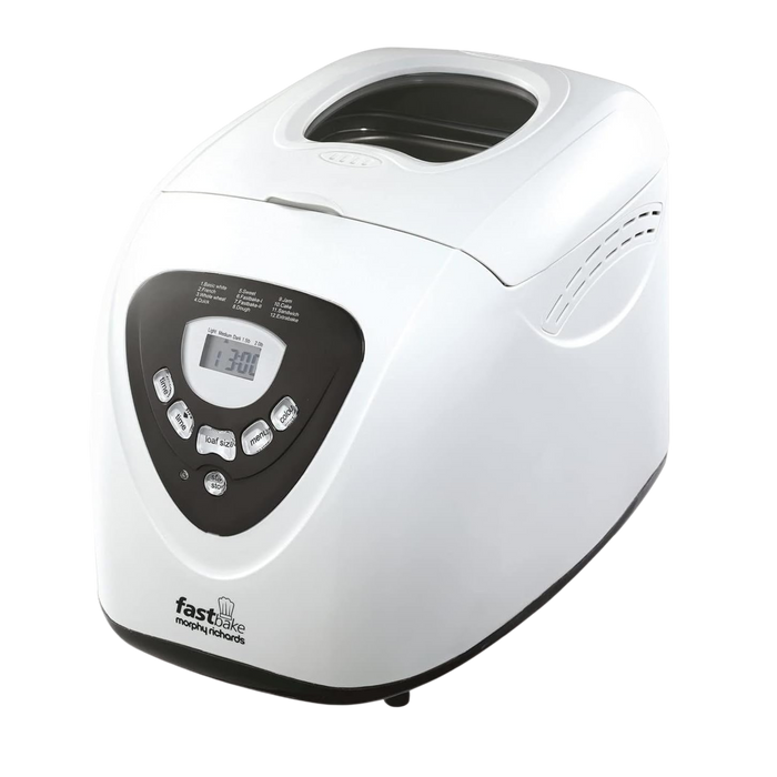 White bread maker with digital display on a white background