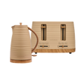 Beige kettle and toaster set on a white background