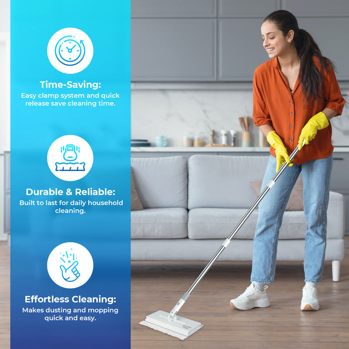 FlexiClamp Sweep & Mop Kit - Smarter Mop - Compatible with Swiffer Pads- for Home and Kitchen