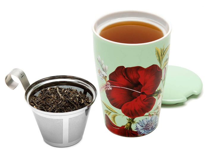 Fleur KATI Steeping Cup with lid off and infuser basket out with tea inside