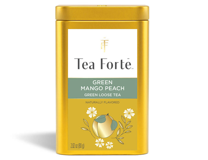 Green Mango Peach Loose Leaf Tea Canister - front view