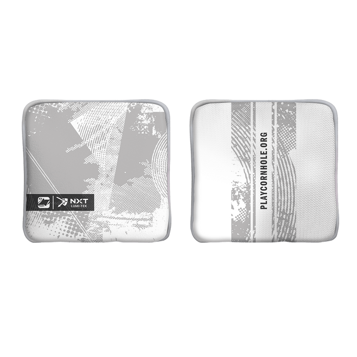 Grunge White NXT Lumi - Tek Cornhole Bags, - American Cornhole Association