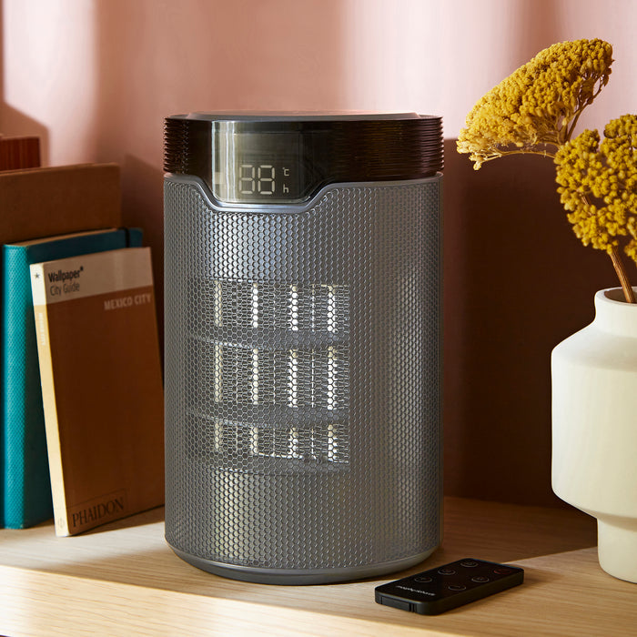 HeatFlux 1.5kw Bedside Ceramic Fan Heater with Remote Control - Grey