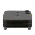 Black electric heater with branding on a white background