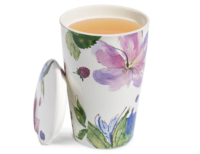 Herbal Retreat KATI® Steeping Cup with lid off and steeped tea inside cup