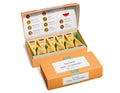 Herbal tea assortment in a 10 count petite presentation box with lid open and closed