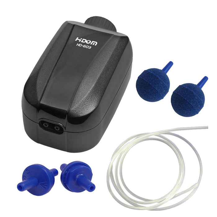 Hidom HD-603 Double Outlet Adjustable Aquarium Air Pump with Accessory Kit