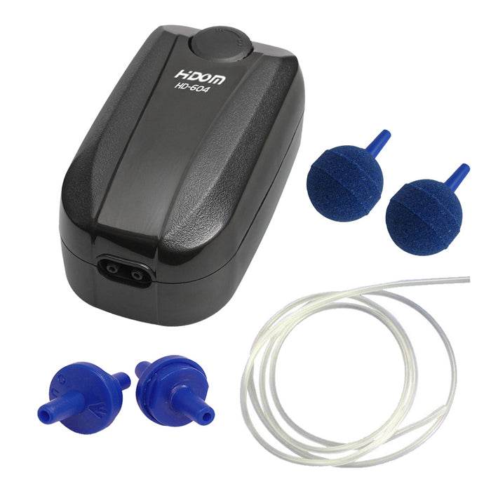 Hidom HD-604 Double Outlet Adjustable Aquarium Air Pump with Accessory Kit
