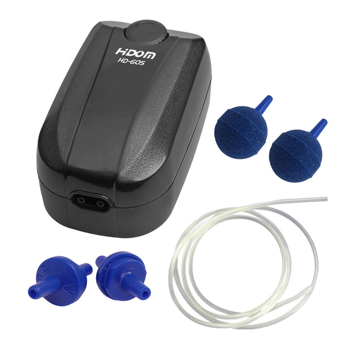 Hidom HD-605 Double Outlet Adjustable Aquarium Air Pump with Accessory Kit
