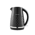 Black electric kettle with honeycomb pattern on a white background