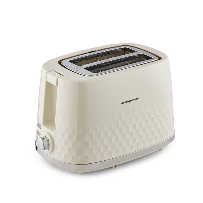 Cream toaster with a textured design on a white background