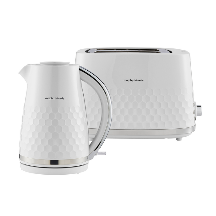 White Morphy Richards kettle and toaster set on a white background