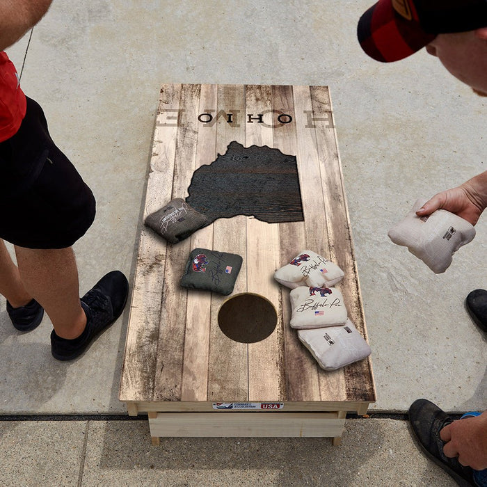 Home State Rustic Wood Ohio Star Cornhole Boards - ACA - 000355 | American Cornhole Association