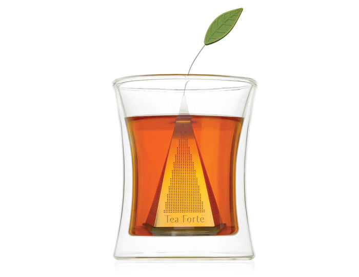 Icon stainless loose tea infuser inside POOM tea glass
