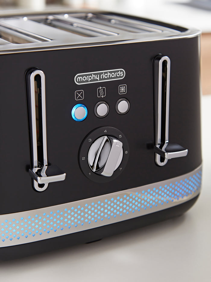 Black Morphy Richards toaster on a kitchen counter