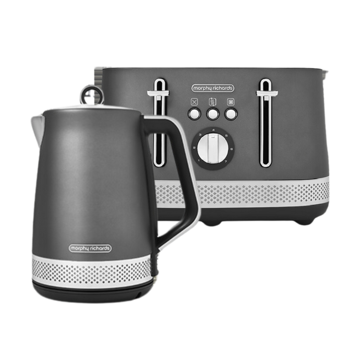 A black Illumination Jug Kettle and a 4-slice Illumination Toaster, both with blue illumination features, set against a white background.