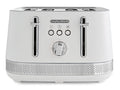 White toaster with metallic accents on a white background