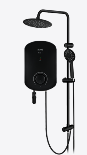 Instant Water Heater (DC Pump) c/w  Black Rain Shower Slide Bar  - Matt Black