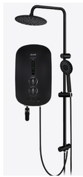 Instant Water Heater (DC Pump) c/w  Black Rain Shower Slide Bar  - Matt Black