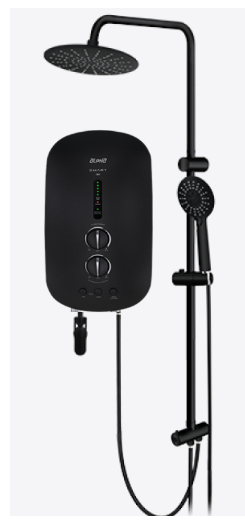 Instant Water Heater (DC Pump) c/w  Black Rain Shower Slide Bar  - Matt Black