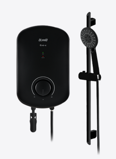 Instant Water Heater (DC Pump)  c/w Black Shower Bar Set - Matt Black