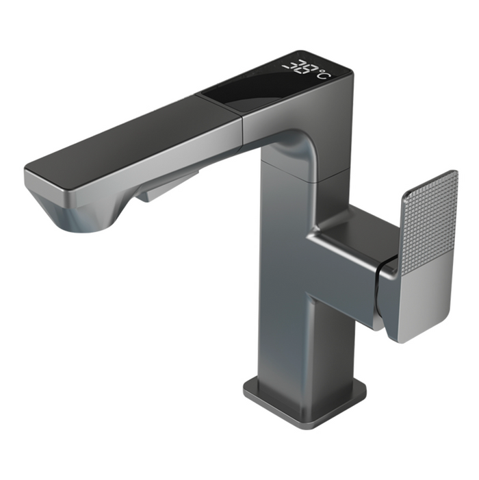 Intelligent Digital Pull-Out Wash Basin Mixer - Grey
