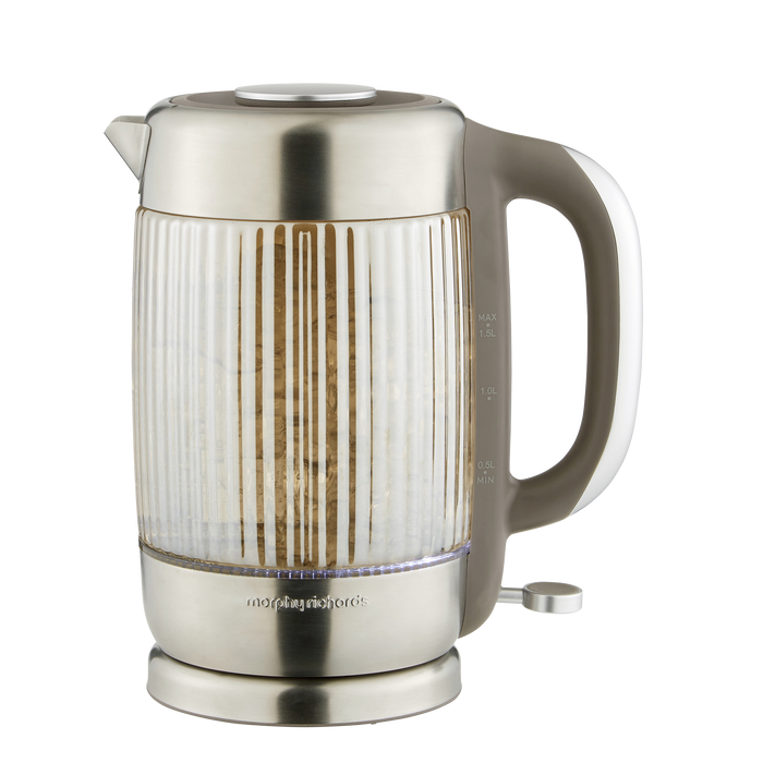 Ribbed glass kettle on a white background