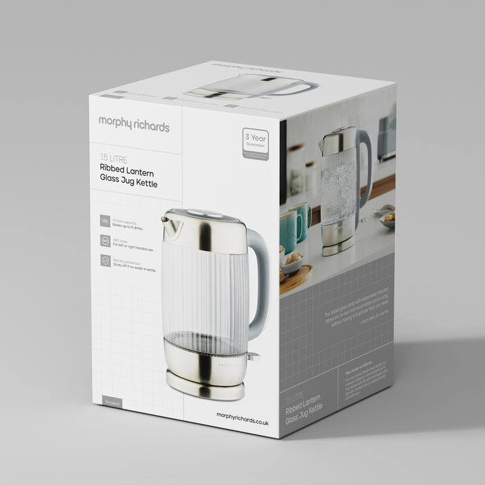 Morphy Richards kettle packaging on a gray background