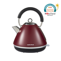 Rhubarb kettle with black handle on a white background, from  Morphy Richards branding