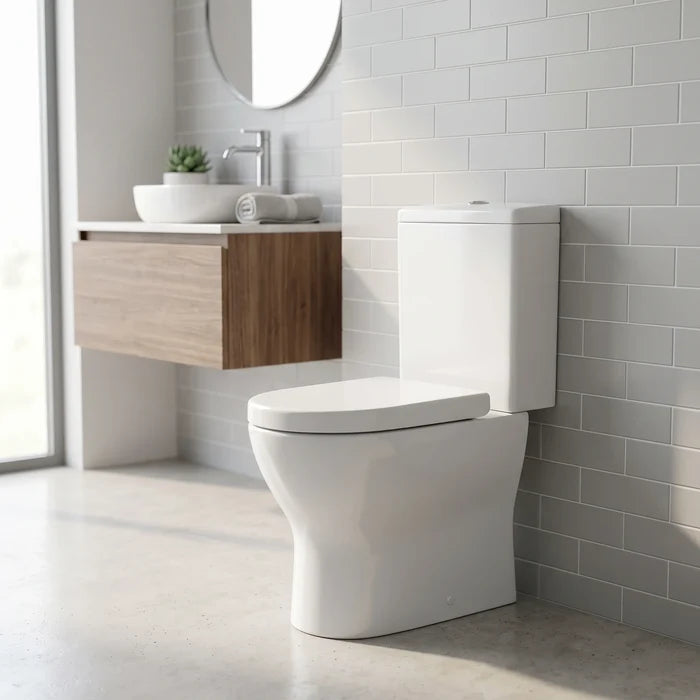 LUMIO Washdown Rimless WC Complete Set c/w UF Seat Cover (S-250mm) - White in a room setting