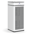 White rectangular ma-40 air purifier with black circular perforations and silver logo on the top panel